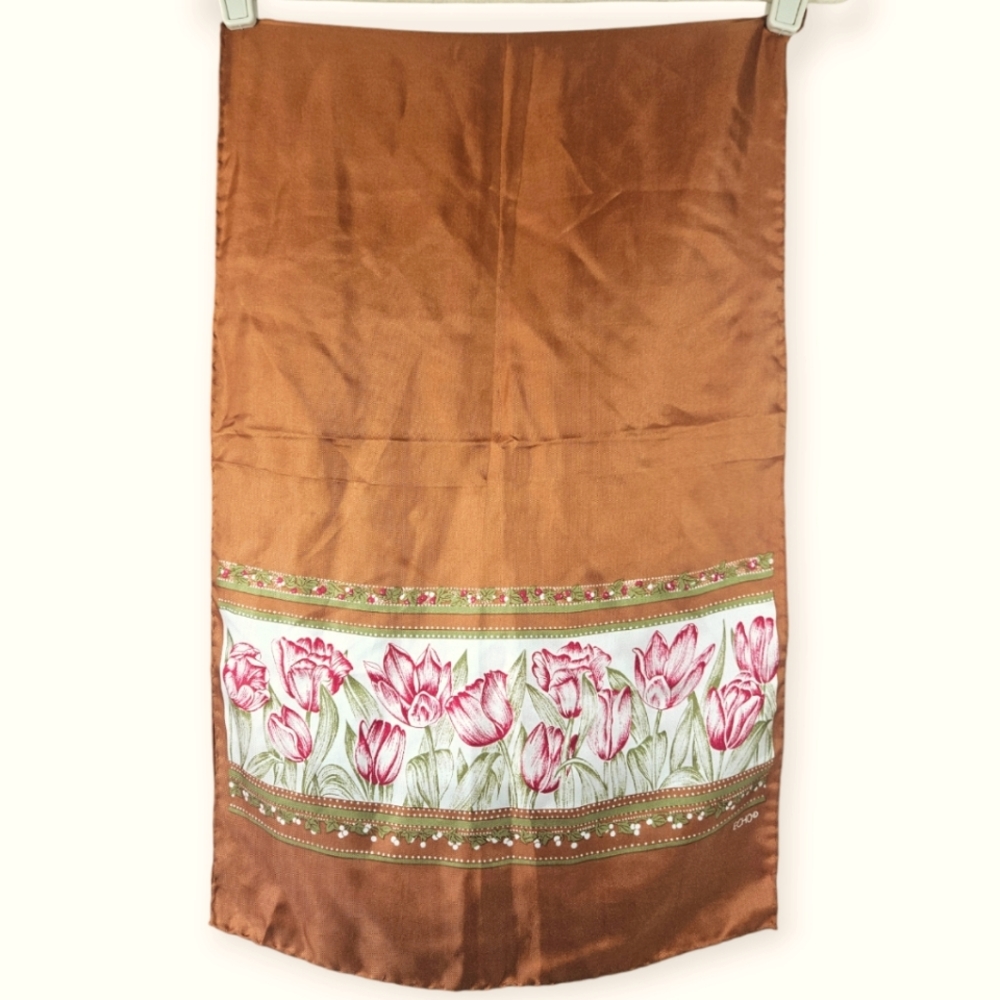 Echo brown white pink green floral silk scarf Womens One Size
